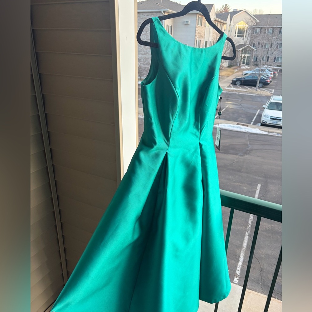 🆕✨ Adrianna Papell Emerald Fit&Flare Satin Midi Cocktail Dress Size 2,12 Gown - Picture 7 of 17